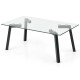 Modern tempered glass coffee table with a sturdy metal frame, featuring a minimalist design for stylish living room.